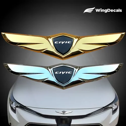 2Pcs For Honda Civic Car Front Hood Ornaments Bonnet Metal Decoration Logo Angel Wings Stickers fit Sedan Hatchback
