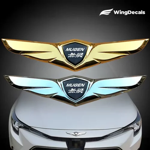 2Pcs For Honda Mugen Car Front Hood Ornaments Bonnet Metal Decoration Logo Angel Wings Stickers fit Type R FK8