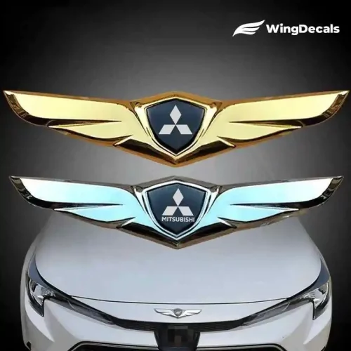 2Pcs For Mitsubishi M2 Logo Car Front Hood Ornaments Bonnet Metal Decoration Logo Angel Wings Stickers