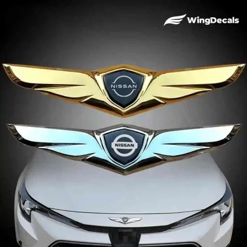2Pcs For Nissan N3 Logo Car Front Hood Ornaments Bonnet Metal Decoration Logo Angel Wings Stickers