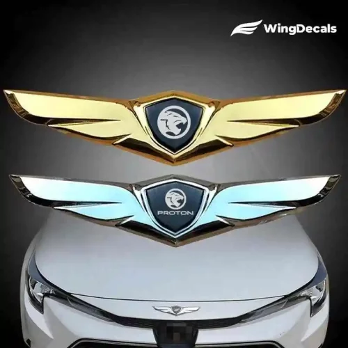 2Pcs For Proton P2 Logo Car Front Hood Ornaments Bonnet Metal Decoration Logo Angel Wings Stickers