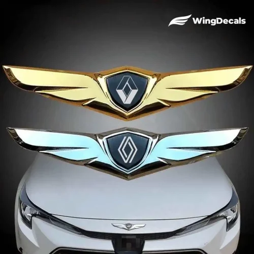 2Pcs For Renault Logo Car Front Hood Ornaments Bonnet Metal Decoration Logo Angel Wings Stickers