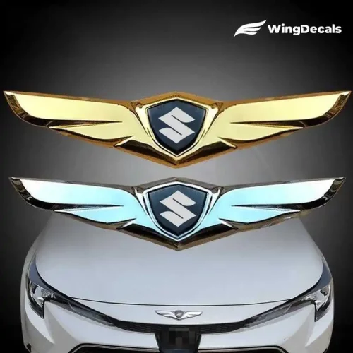 2Pcs For Suzuki Logo Car Front Hood Ornaments Bonnet Metal Decoration Logo Angel Wings Stickers