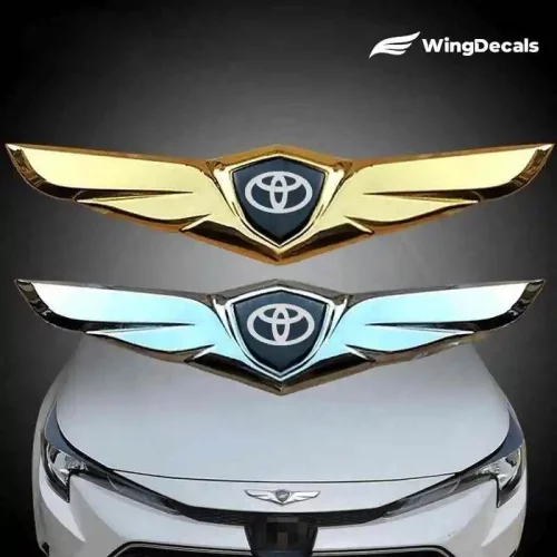 2Pcs For Toyota Logo Car Front Hood Ornaments Bonnet Metal Decoration Logo Angel Wings Stickers