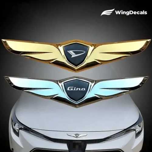 2Pcs For Daihatsu Gino Logo Car Front Hood Ornaments Bonnet Metal Decoration Logo Angel Wings Stickers