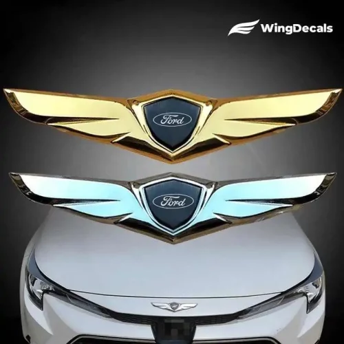2Pcs For Ford Logo Car Front Hood Ornaments Bonnet Metal Decoration Logo Angel Wings Stickers