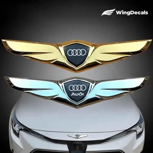 2Pcs For Audi A1 Logo Car Front Hood Ornaments Bonnet Metal Decoration Logo Angel Wings Stickers
