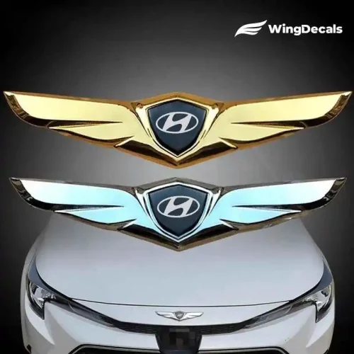 2Pcs For Hyundai Logo Car Front Hood Ornaments Bonnet Metal Decoration Logo Angel Wings Stickers
