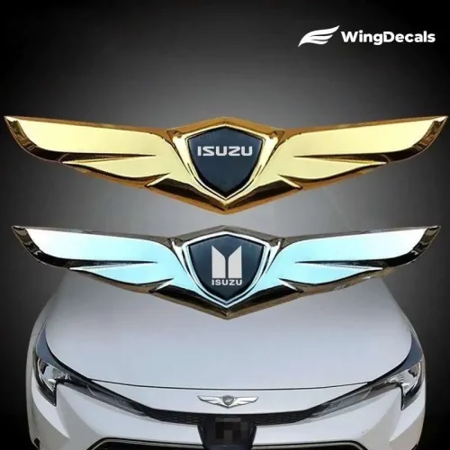 2Pcs For Isuzu I1 Logo Car Front Hood Ornaments Bonnet Metal Decoration Logo Angel Wings Stickers